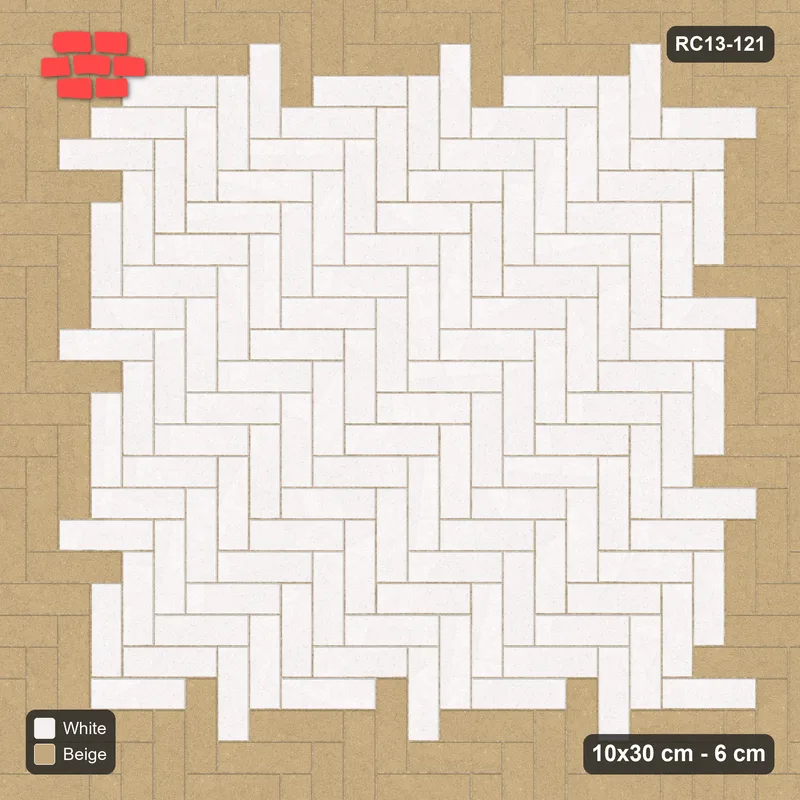 Interlock (Pasco) 10x30 cm · RC13-121 · Herringbone 90 30 cm accent border · Top view