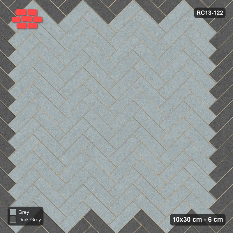 Interlock (Pasco) 10x30 cm · RC13-122 · Herringbone 45 30 cm accent border with Kerb 38F frame · Top view