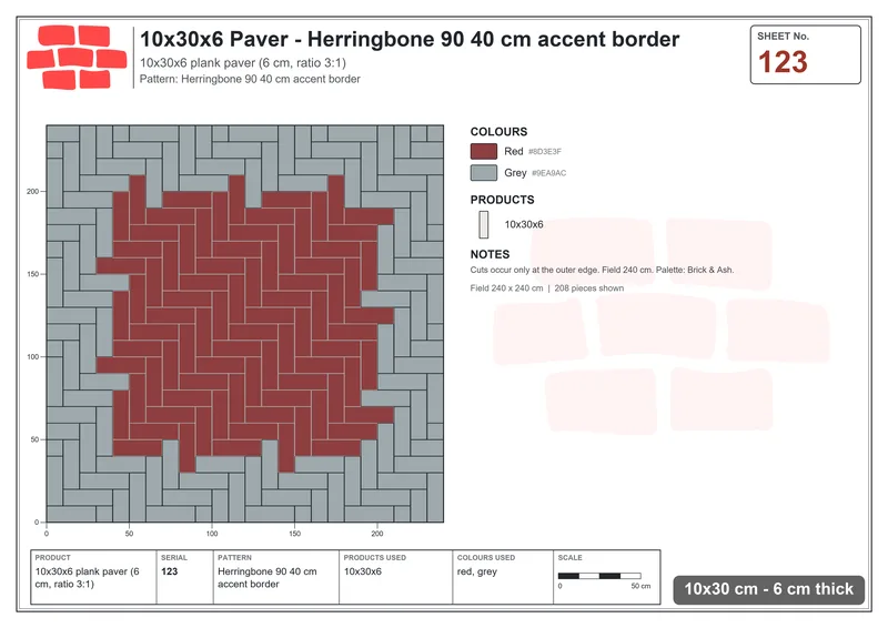 Interlock (Pasco) 10x30 cm · RC13-123 · Herringbone 90 40 cm accent border · Laying plan Interlock (Pasco) 10x30 cm · RC13-123 · Herringbone 90 40 cm accent border · Laying plan