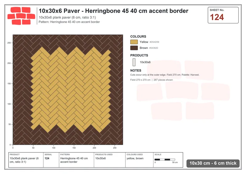 Interlock (Pasco) 10x30 cm · RC13-124 · Herringbone 45 40 cm accent border · Laying plan Interlock (Pasco) 10x30 cm · RC13-124 · Herringbone 45 40 cm accent border · Laying plan