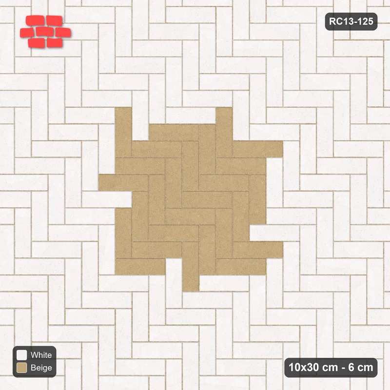 Interlock (Pasco) 10x30 cm · RC13-125 · Herringbone 90 90 cm centre medallion with Kerb 30F frame · Top view