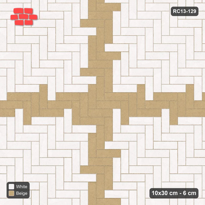 Interlock (Pasco) 10x30 cm · RC13-129 · Herringbone 90 30 cm cross · Top view