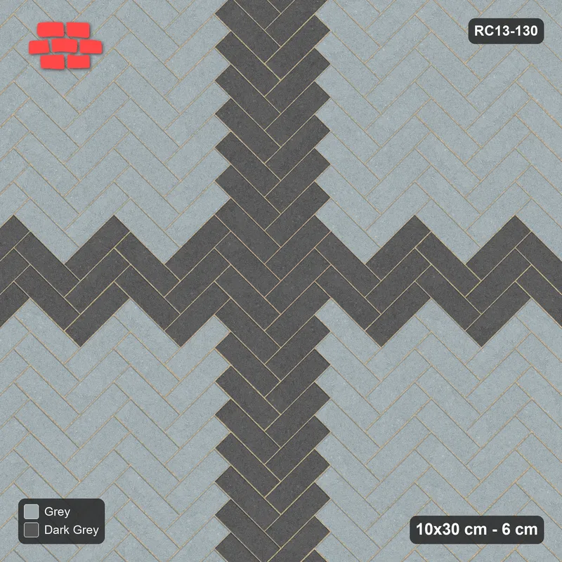 Interlock (Pasco) 10x30 cm · RC13-130 · Herringbone 45 30 cm cross · Top view