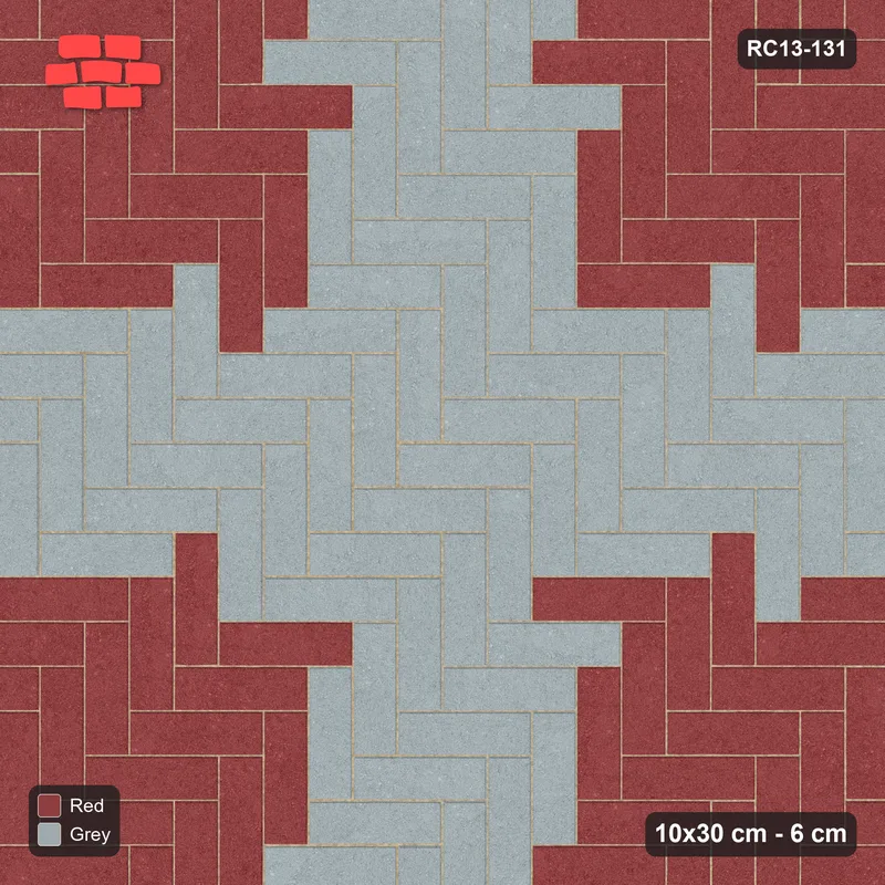 Interlock (Pasco) 10x30 cm · RC13-131 · Herringbone 90 60 cm cross with Kerb 40B frame · Top view