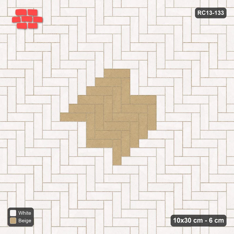 Interlock (Pasco) 10x30 cm · RC13-133 · Herringbone 90 diamond medallion r60 · Top view
