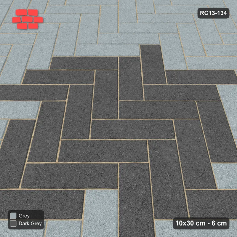 Interlock (Pasco) 10x30 cm · RC13-134 · Herringbone 45 diamond medallion r60 with Kerb 40H frame · Side view