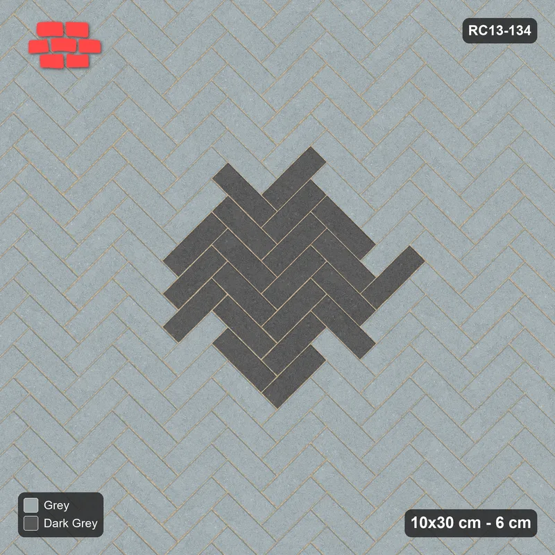 Interlock (Pasco) 10x30 cm · RC13-134 · Herringbone 45 diamond medallion r60 with Kerb 40H frame · Top view