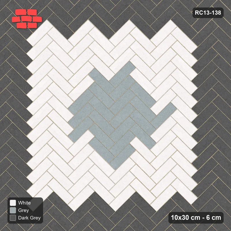 Interlock (Pasco) 10x30 cm · RC13-138 · Herringbone 45 accent edge and diamond r60 · Top view