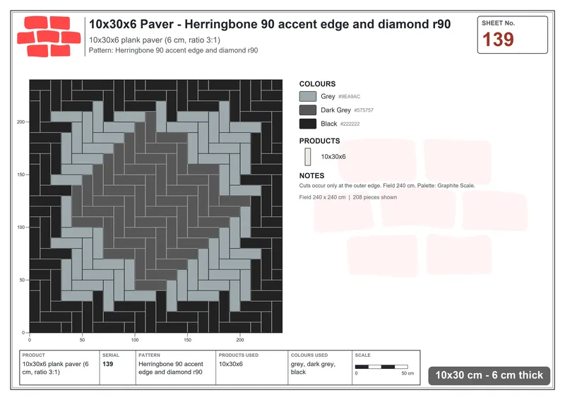 Interlock (Pasco) 10x30 cm · RC13-139 · Herringbone 90 accent edge and diamond r90 · Laying plan Interlock (Pasco) 10x30 cm · RC13-139 · Herringbone 90 accent edge and diamond r90 · Laying plan