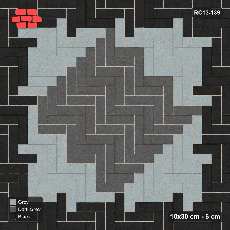 Interlock (Pasco) 10x30 cm · RC13-139 · Herringbone 90 accent edge and diamond r90 · Top view