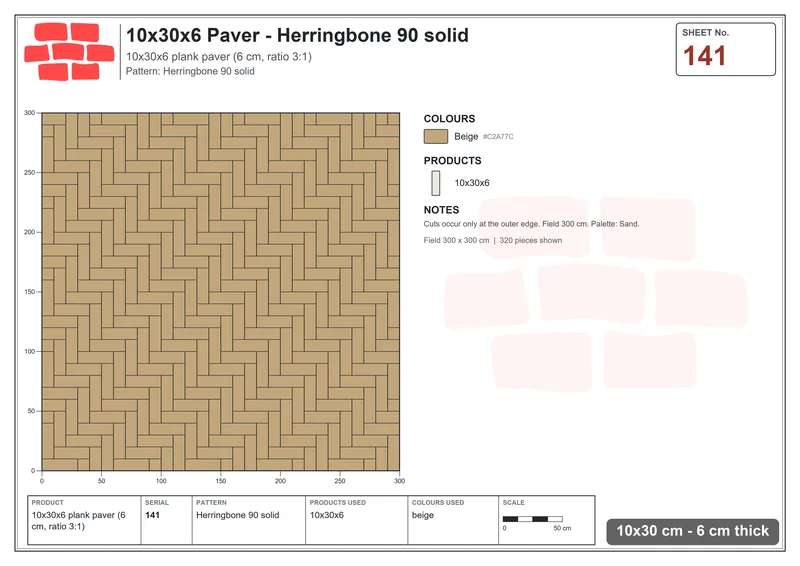 Interlock (Pasco) 10x30 cm · RC13-141 · Herringbone 90 solid · Laying plan Interlock (Pasco) 10x30 cm · RC13-141 · Herringbone 90 solid · Laying plan