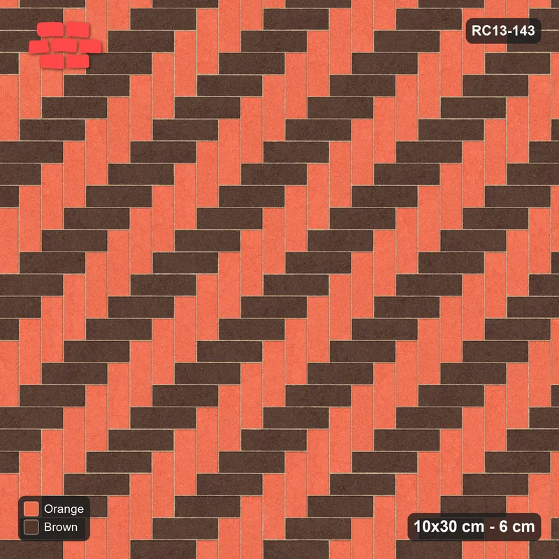 Interlock (Pasco) 10x30 cm · RC13-143 · Herringbone 90 two-tone by orientation · Top view