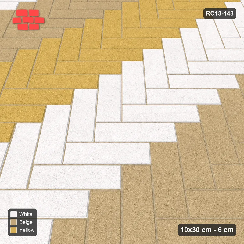 Interlock (Pasco) 10x30 cm · RC13-148 · Herringbone 45 40 cm colour columns with Kerb 25H frame · Side view
