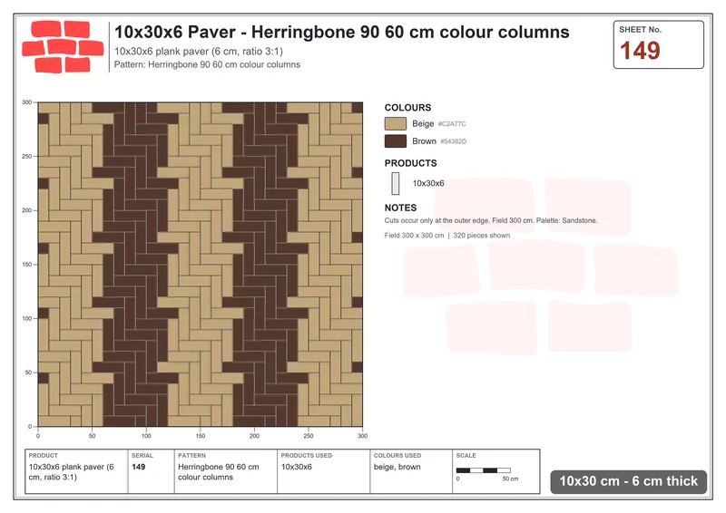 Interlock (Pasco) 10x30 cm · RC13-149 · Herringbone 90 60 cm colour columns · Laying plan Interlock (Pasco) 10x30 cm · RC13-149 · Herringbone 90 60 cm colour columns · Laying plan