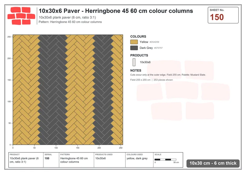 Interlock (Pasco) 10x30 cm · RC13-150 · Herringbone 45 60 cm colour columns · Laying plan Interlock (Pasco) 10x30 cm · RC13-150 · Herringbone 45 60 cm colour columns · Laying plan