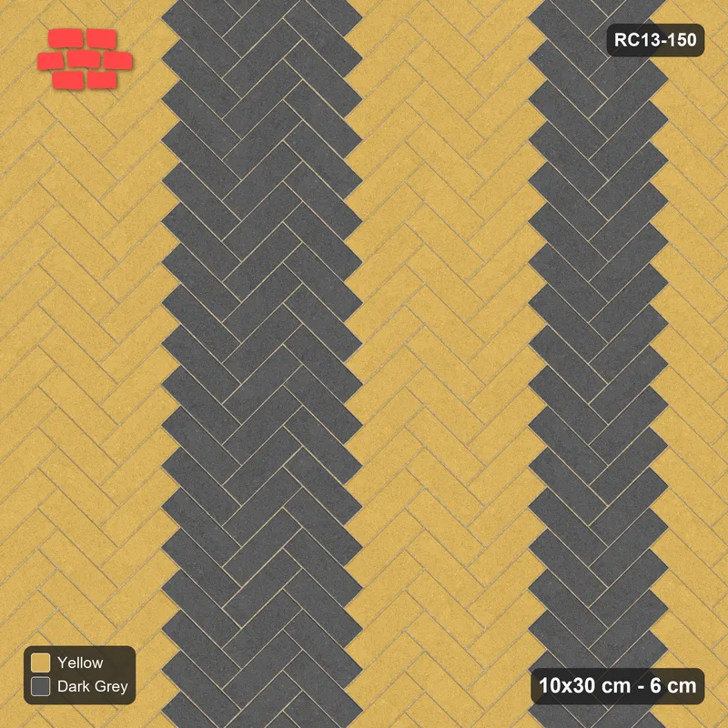 Interlock (Pasco) 10x30 cm · RC13-150 · Herringbone 45 60 cm colour columns · Top view
