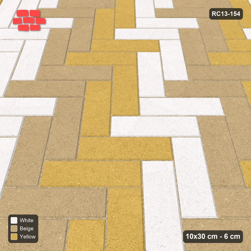 Interlock (Pasco) 10x30 cm · RC13-154 · Herringbone 45 30 cm diagonal stair stripes with Kerb 30H frame · Side view