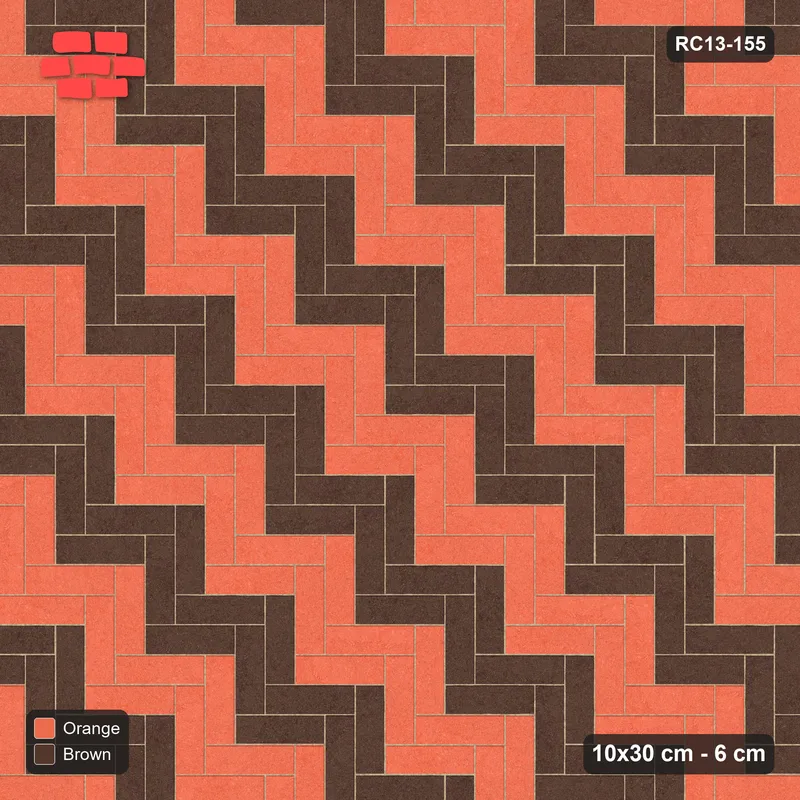 Interlock (Pasco) 10x30 cm · RC13-155 · Herringbone 90 40 cm diagonal stair stripes · Top view