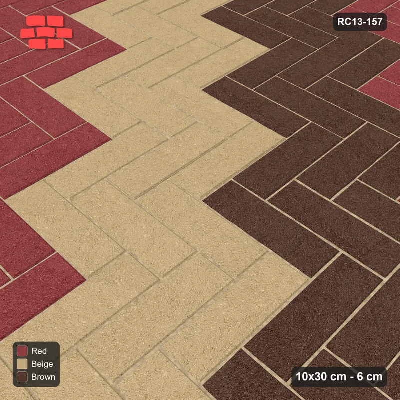 Interlock (Pasco) 10x30 cm · RC13-157 · Herringbone 90 60 cm diagonal stair stripes with Kerb 38H frame · Side view