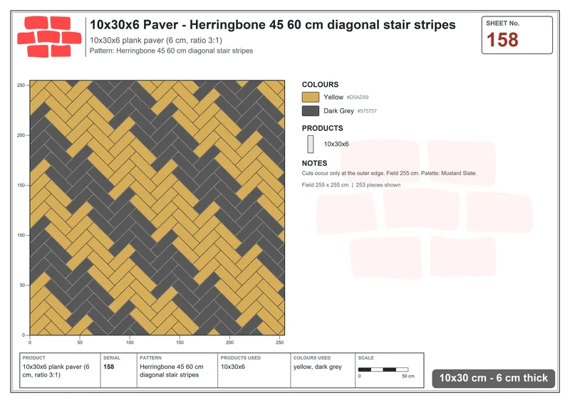 Interlock (Pasco) 10x30 cm · RC13-158 · Herringbone 45 60 cm diagonal stair stripes · Laying plan Interlock (Pasco) 10x30 cm · RC13-158 · Herringbone 45 60 cm diagonal stair stripes · Laying plan