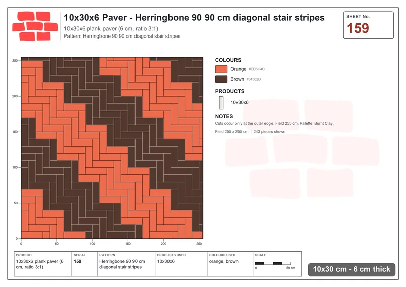 Interlock (Pasco) 10x30 cm · RC13-159 · Herringbone 90 90 cm diagonal stair stripes · Laying plan Interlock (Pasco) 10x30 cm · RC13-159 · Herringbone 90 90 cm diagonal stair stripes · Laying plan