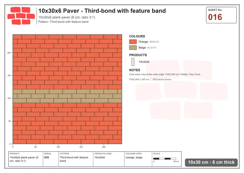 Interlock (Pasco) 10x30 cm · RC13-16 · Third-bond with feature band · Laying plan Interlock (Pasco) 10x30 cm · RC13-16 · Third-bond with feature band · Laying plan