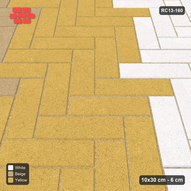 Interlock (Pasco) 10x30 cm · RC13-160 · Herringbone 45 90 cm diagonal stair stripes with Kerb 54F frame · Side view