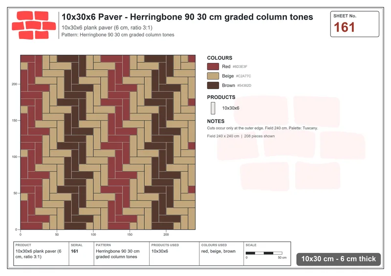 Interlock (Pasco) 10x30 cm · RC13-161 · Herringbone 90 30 cm graded column tones · Laying plan Interlock (Pasco) 10x30 cm · RC13-161 · Herringbone 90 30 cm graded column tones · Laying plan