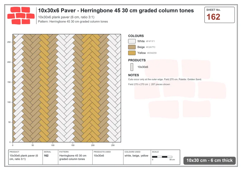 Interlock (Pasco) 10x30 cm · RC13-162 · Herringbone 45 30 cm graded column tones · Laying plan Interlock (Pasco) 10x30 cm · RC13-162 · Herringbone 45 30 cm graded column tones · Laying plan