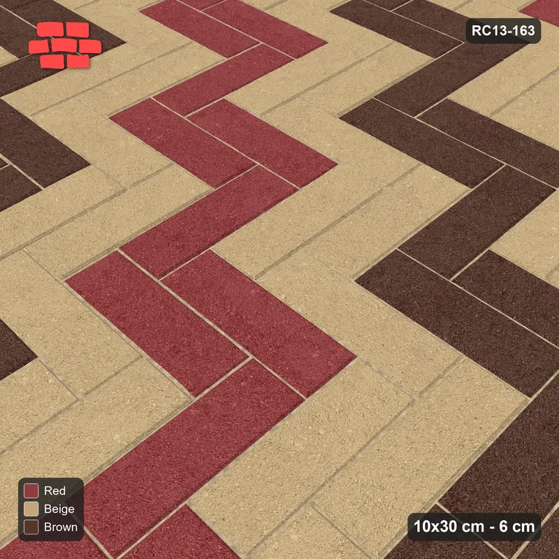 Interlock (Pasco) 10x30 cm · RC13-163 · Herringbone 90 30 cm graded diagonal tones with Kerb 42F frame · Side view