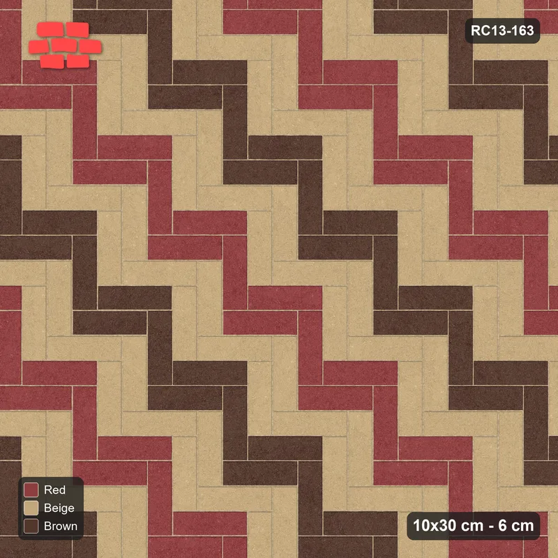 Interlock (Pasco) 10x30 cm · RC13-163 · Herringbone 90 30 cm graded diagonal tones with Kerb 42F frame · Top view