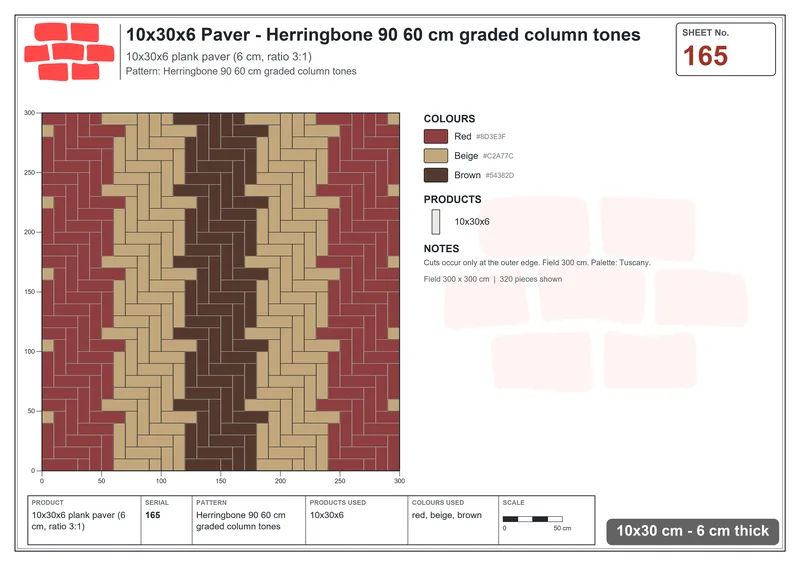 Interlock (Pasco) 10x30 cm · RC13-165 · Herringbone 90 60 cm graded column tones · Laying plan Interlock (Pasco) 10x30 cm · RC13-165 · Herringbone 90 60 cm graded column tones · Laying plan