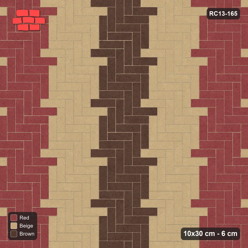 Interlock (Pasco) 10x30 cm · RC13-165 · Herringbone 90 60 cm graded column tones · Top view