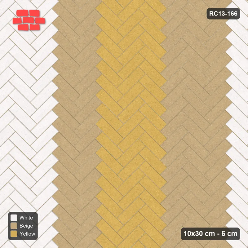 Interlock (Pasco) 10x30 cm · RC13-166 · Herringbone 45 60 cm graded column tones with Kerb 25F frame · Top view