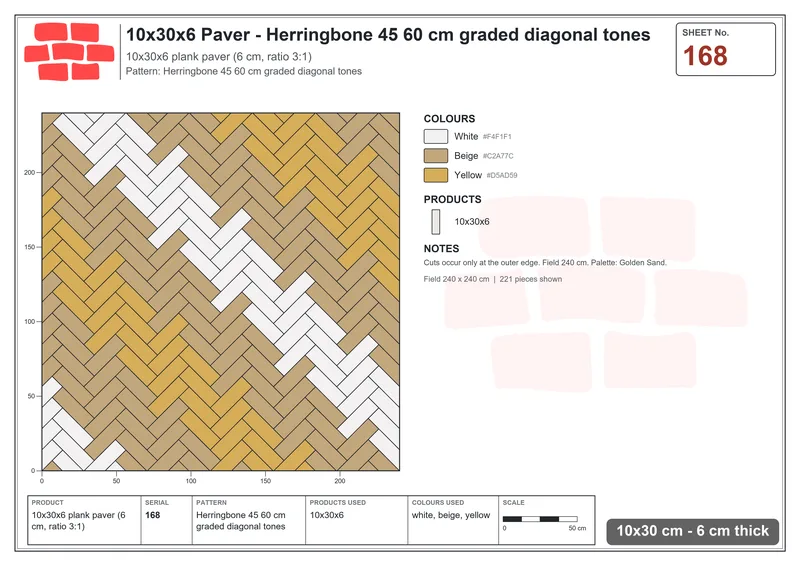 Interlock (Pasco) 10x30 cm · RC13-168 · Herringbone 45 60 cm graded diagonal tones · Laying plan Interlock (Pasco) 10x30 cm · RC13-168 · Herringbone 45 60 cm graded diagonal tones · Laying plan