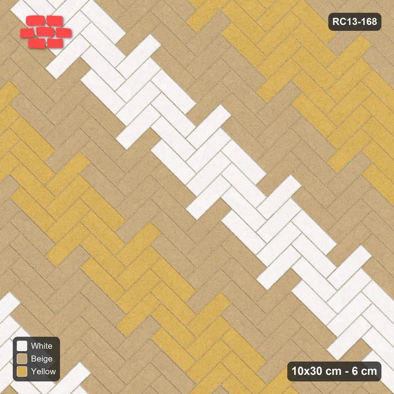 Interlock (Pasco) 10x30 cm · RC13-168 · Herringbone 45 60 cm graded diagonal tones · Top view