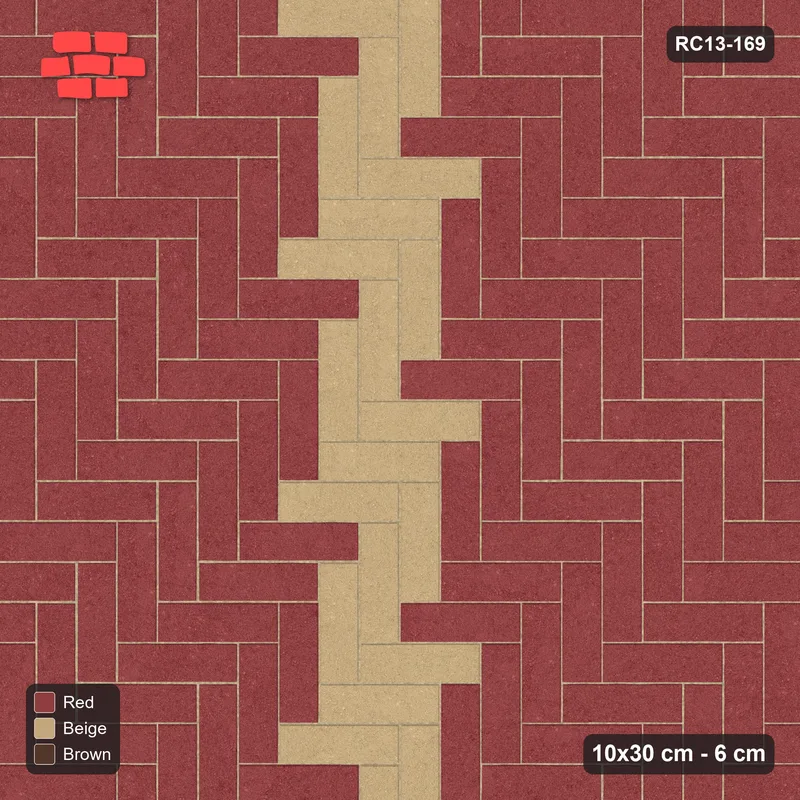 Interlock (Pasco) 10x30 cm · RC13-169 · Herringbone 90 30 cm central zig-zag band with Kerb 30B 20 frame · Top view