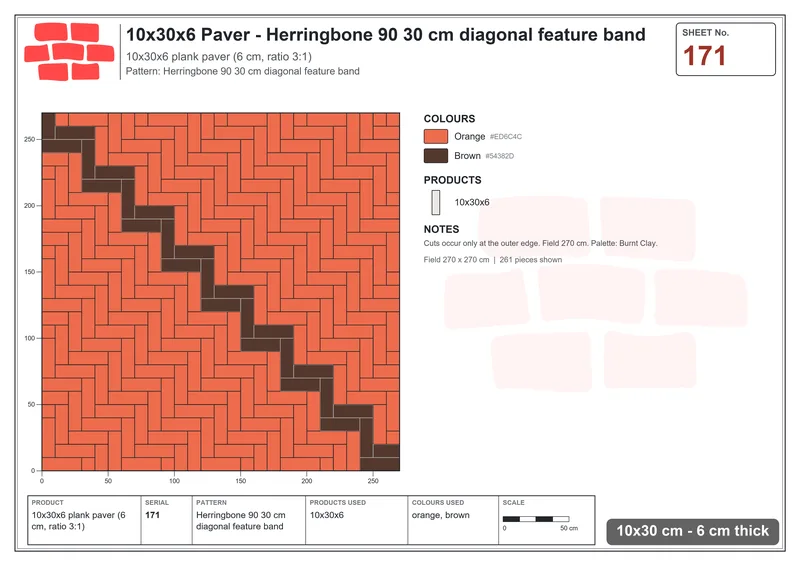 Interlock (Pasco) 10x30 cm · RC13-171 · Herringbone 90 30 cm diagonal feature band · Laying plan Interlock (Pasco) 10x30 cm · RC13-171 · Herringbone 90 30 cm diagonal feature band · Laying plan