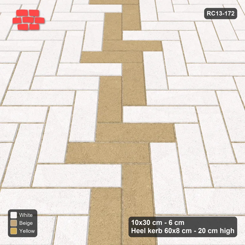 Interlock (Pasco) 10x30 cm · RC13-172 · Herringbone 45 30 cm diagonal feature band with Heel kerb 80x200x600 frame · Side view