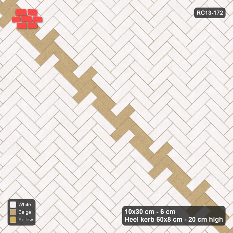 Interlock (Pasco) 10x30 cm · RC13-172 · Herringbone 45 30 cm diagonal feature band with Heel kerb 80x200x600 frame · Top view