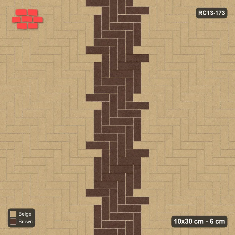 Interlock (Pasco) 10x30 cm · RC13-173 · Herringbone 90 60 cm central zig-zag band · Top view