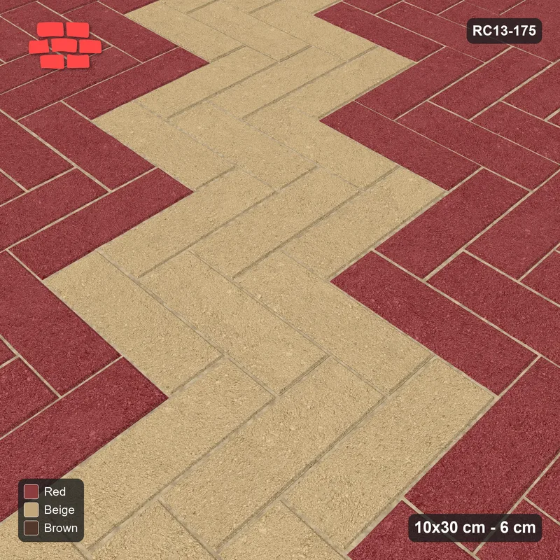 Interlock (Pasco) 10x30 cm · RC13-175 · Herringbone 90 60 cm diagonal feature band with Kerb 38F frame · Side view