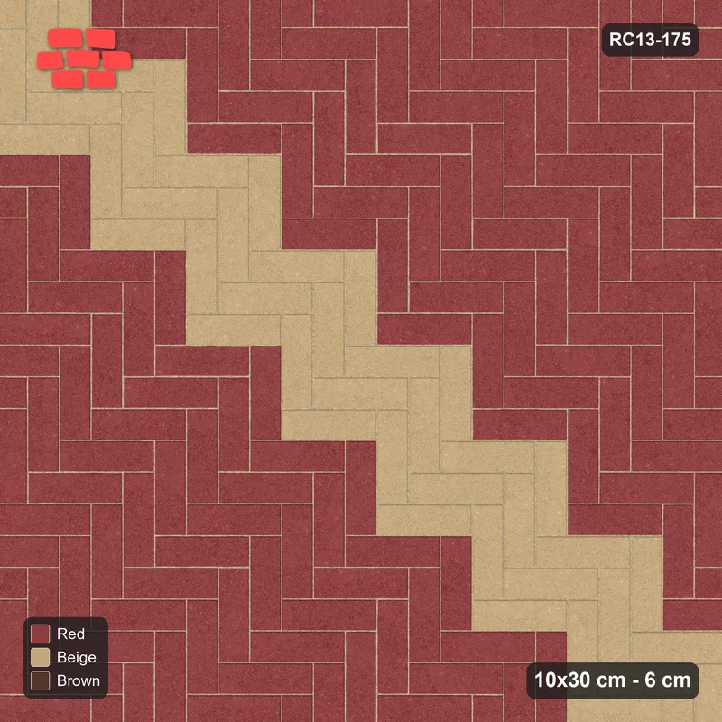 Interlock (Pasco) 10x30 cm · RC13-175 · Herringbone 90 60 cm diagonal feature band with Kerb 38F frame · Top view