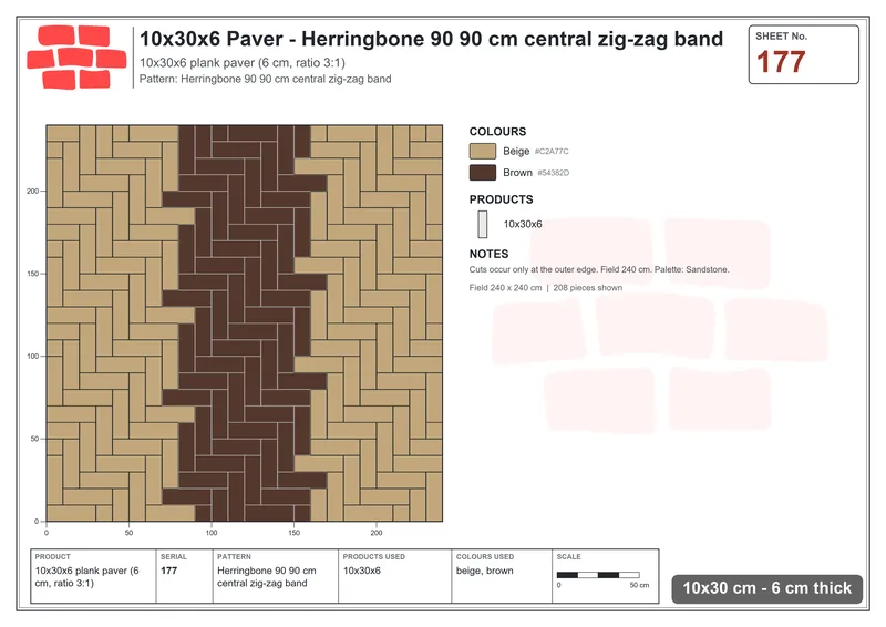 Interlock (Pasco) 10x30 cm · RC13-177 · Herringbone 90 90 cm central zig-zag band · Laying plan Interlock (Pasco) 10x30 cm · RC13-177 · Herringbone 90 90 cm central zig-zag band · Laying plan