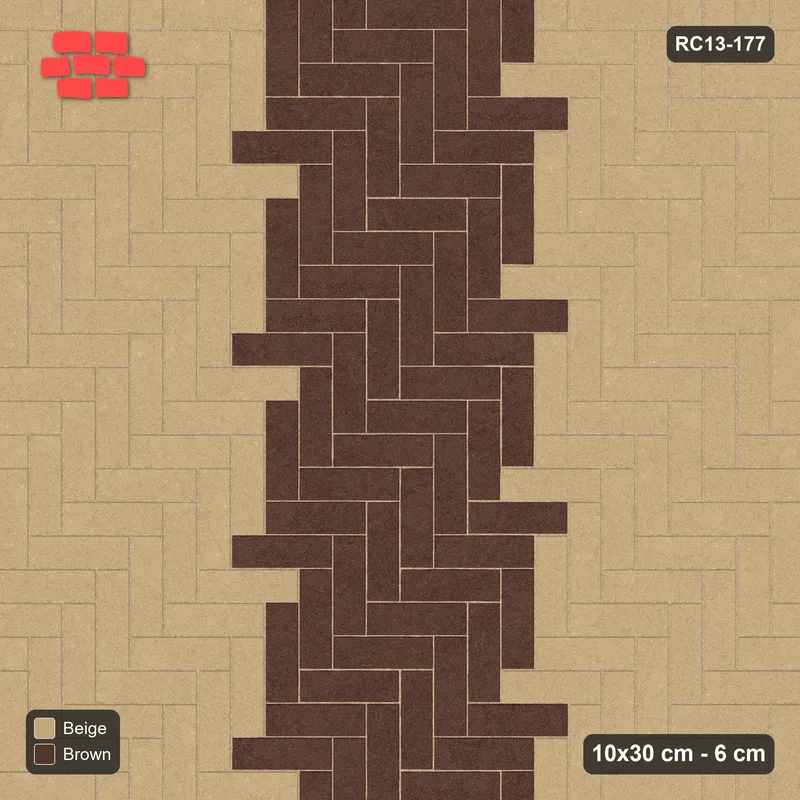 Interlock (Pasco) 10x30 cm · RC13-177 · Herringbone 90 90 cm central zig-zag band · Top view