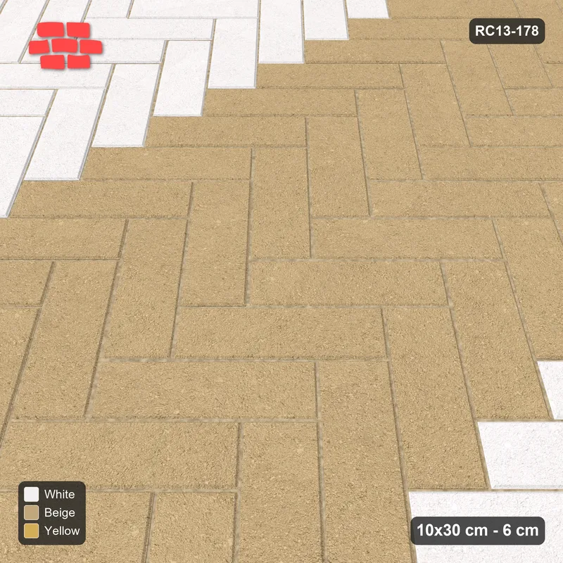 Interlock (Pasco) 10x30 cm · RC13-178 · Herringbone 45 90 cm central zig-zag band with Kerb 30F frame · Side view