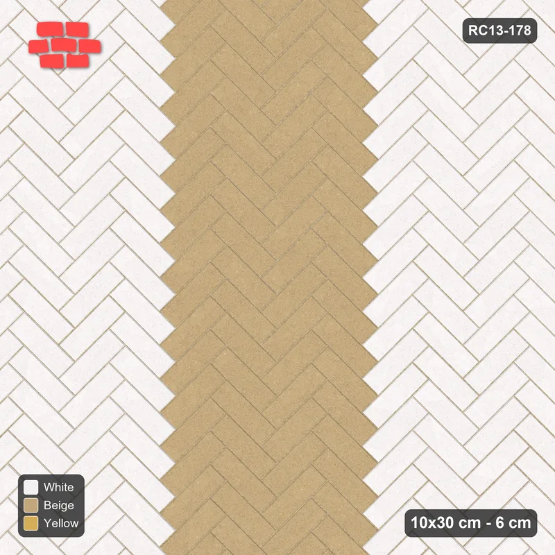 Interlock (Pasco) 10x30 cm · RC13-178 · Herringbone 45 90 cm central zig-zag band with Kerb 30F frame · Top view