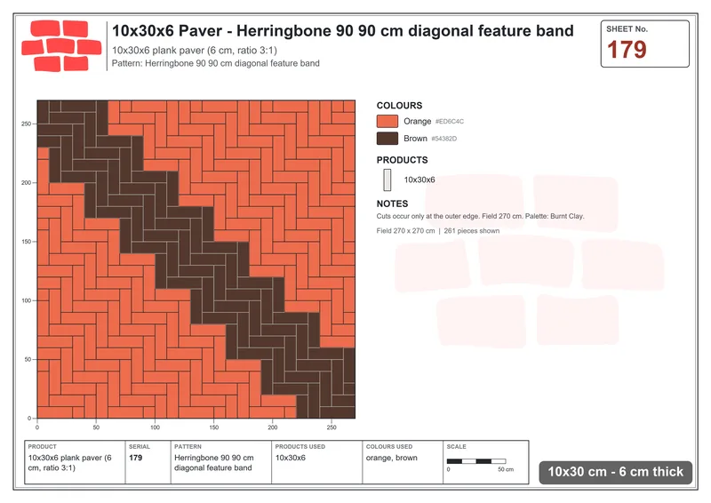 Interlock (Pasco) 10x30 cm · RC13-179 · Herringbone 90 90 cm diagonal feature band · Laying plan Interlock (Pasco) 10x30 cm · RC13-179 · Herringbone 90 90 cm diagonal feature band · Laying plan