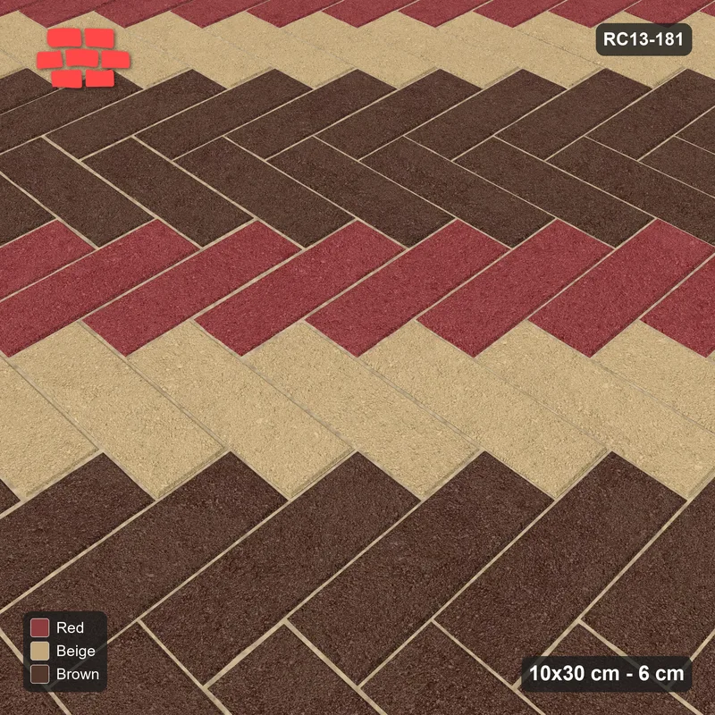Interlock (Pasco) 10x30 cm · RC13-181 · Herringbone 90 40 cm counter-diagonal stripes with Kerb 42B frame · Side view
