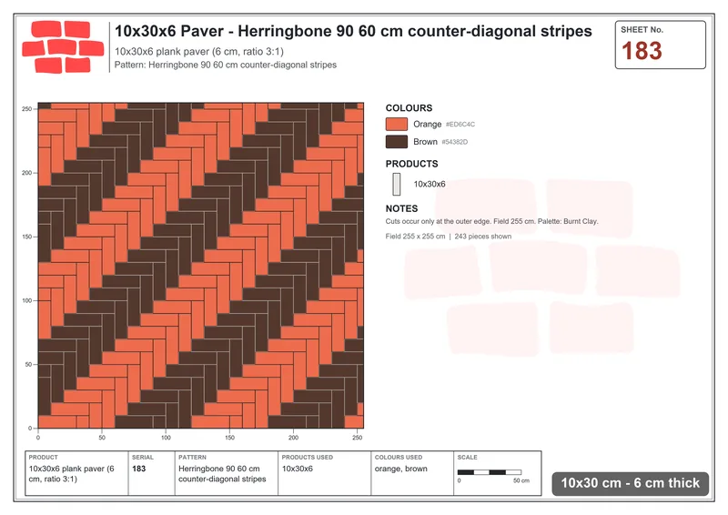 Interlock (Pasco) 10x30 cm · RC13-183 · Herringbone 90 60 cm counter-diagonal stripes · Laying plan Interlock (Pasco) 10x30 cm · RC13-183 · Herringbone 90 60 cm counter-diagonal stripes · Laying plan